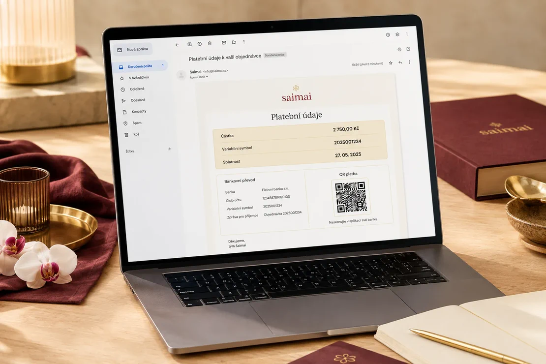 E-mail s platebními údaji k objednanému poukazu
